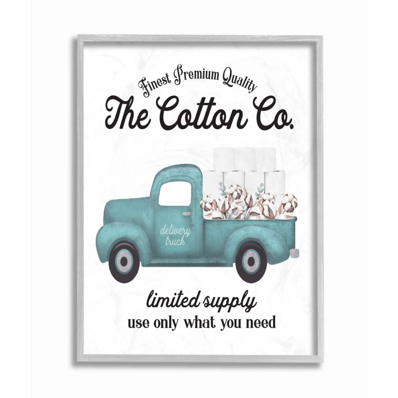 Stupell Industries Toilet Paper Family Bathroom Sign Premium Cotton Truck Framed Wall Art